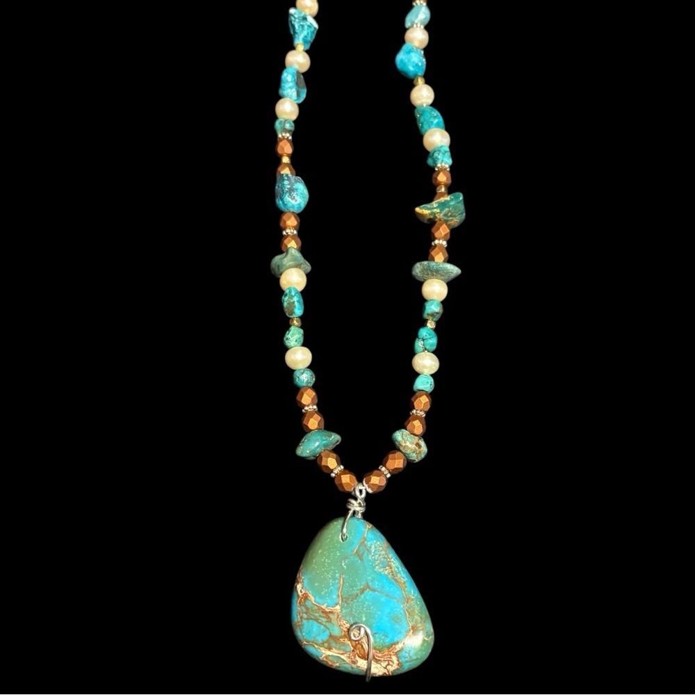 Artisan Statement Necklace Turquoise Pendant Southwestern Boho